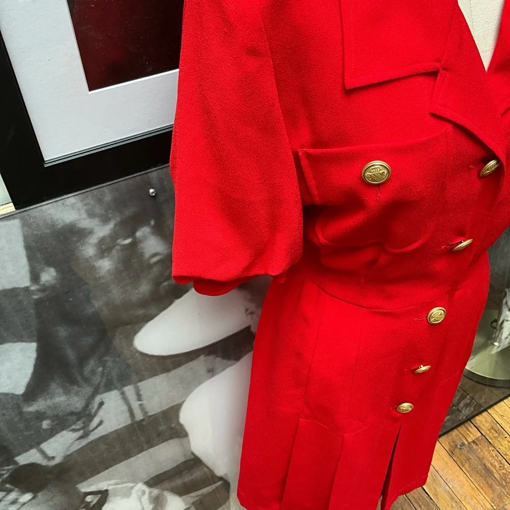 Shirt dress bright Red Emporio Oleg Cassini button down - Picture 7 of 11